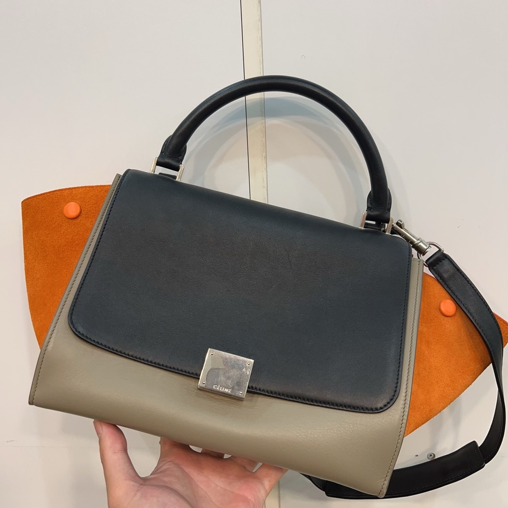 Celine Elegant Leather Satchel - Black, Tan, Orange